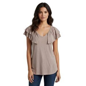 New York & Company Women's V-Neck Ruffle Flutter Sleeves Blouse Top Size Small